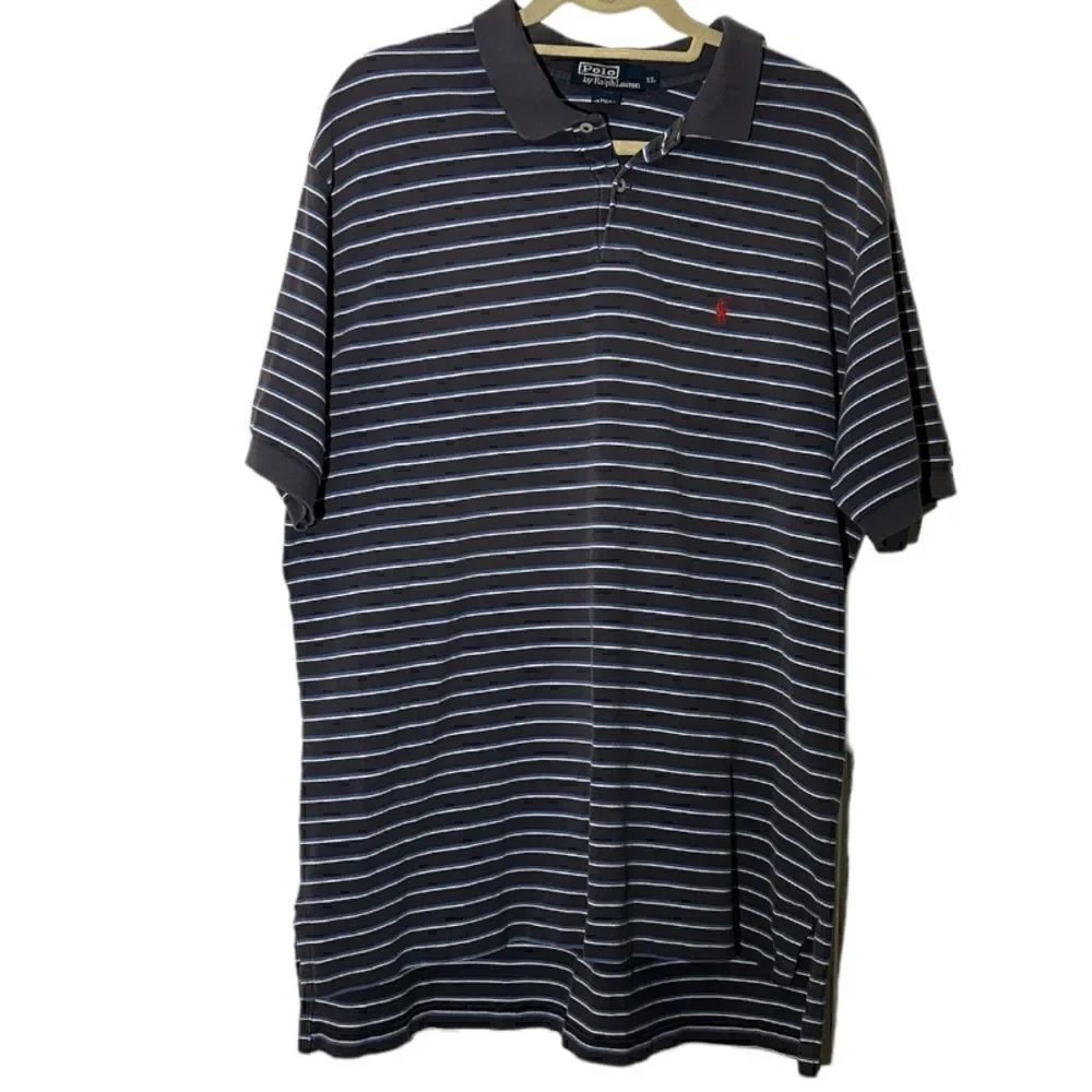 Polo Ralph Lauren 100% Cotton Navy White Striped Polo Shirt Size XL